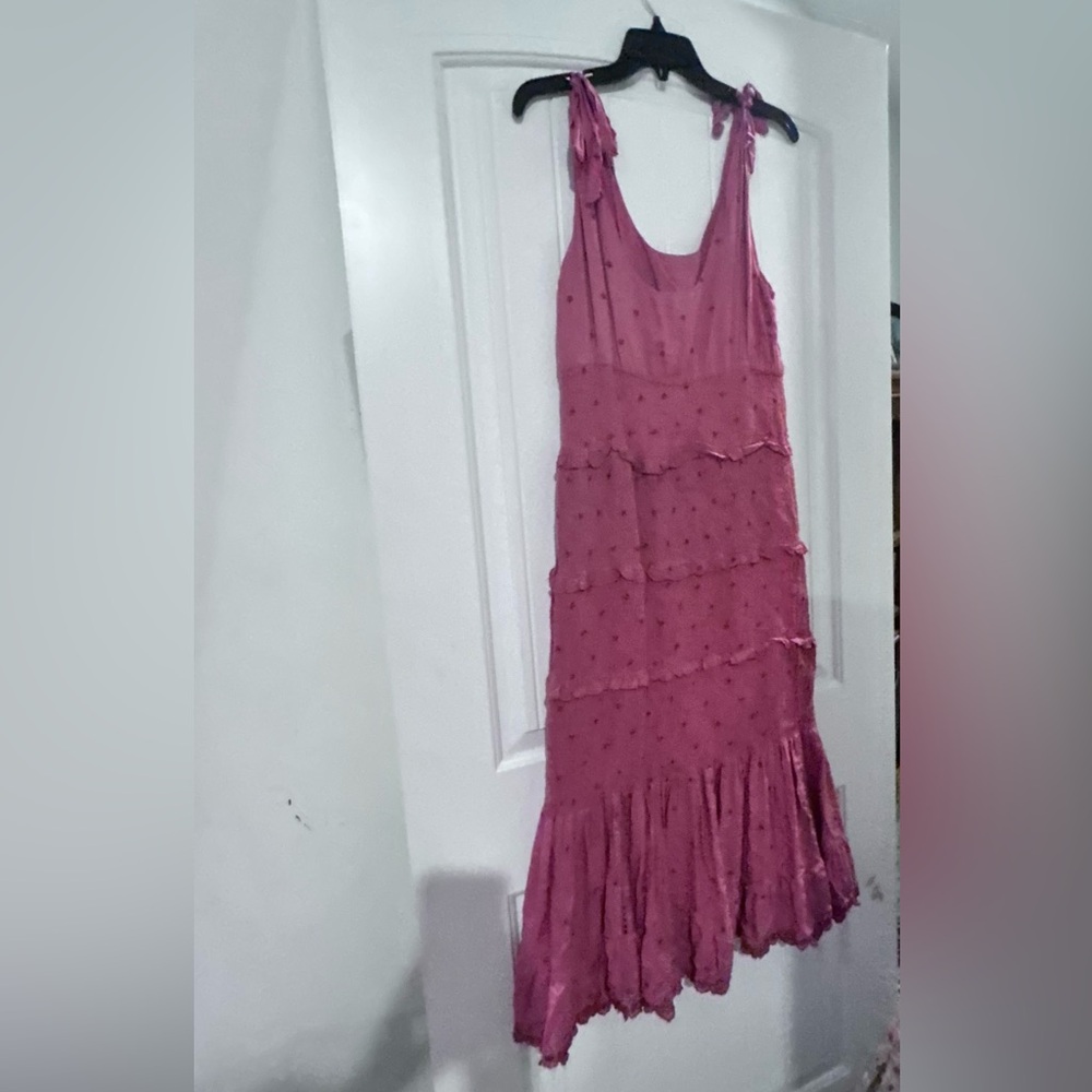 Tiered Sleeveless Maxi Dress in Mauve-Pink with Tie Straps